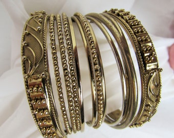 12 Bangle Bracelets Goldtone Gypsy Boho Fashion Forward Jewelry