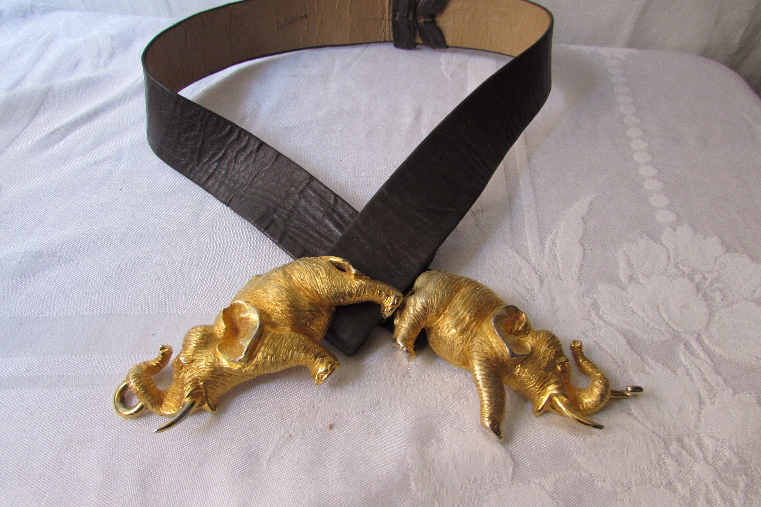 Deadstock NWT Vintage Alexis Kirk Elephant Belt BELT Alexis Kirk Gilt Elephant Embossed Brown Leather Belt C  main image 4