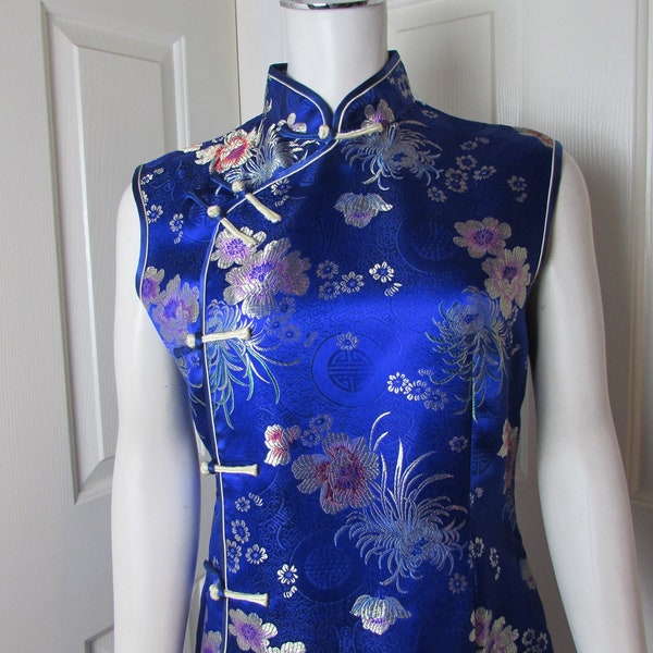 LARGE Cheongsam Qipao Dress, Neo-Chinese Style  Side Slit ROYAL BLUE