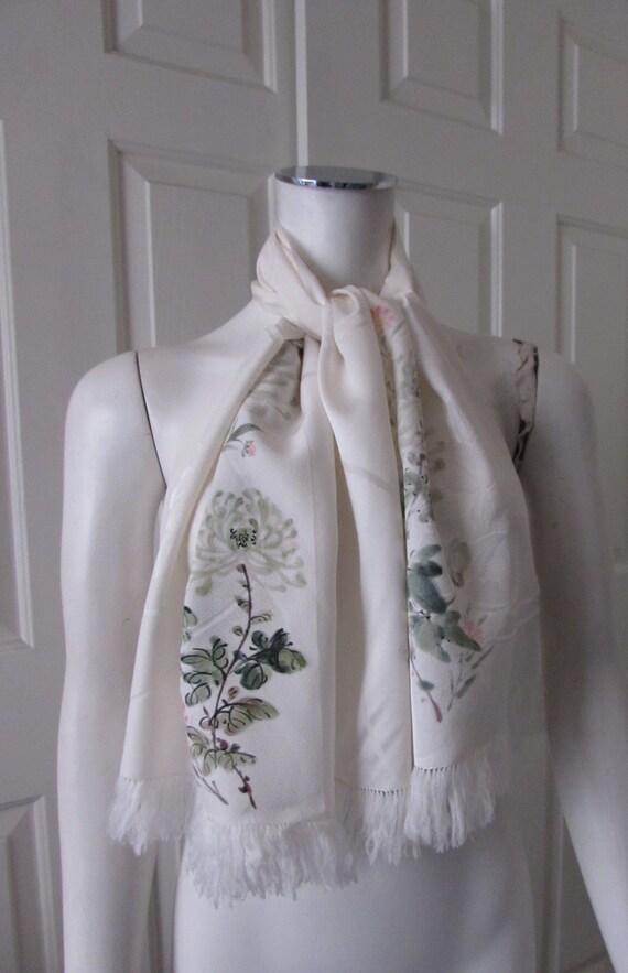 Scarf White Hand painted Vintage 1950s High fashi… - image 5