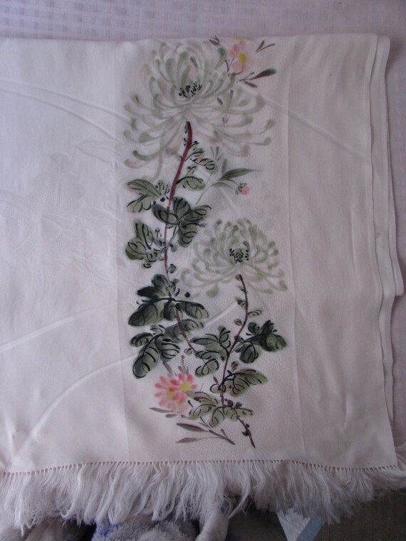 Scarf White Hand painted Vintage 1950s High fashi… - image 3