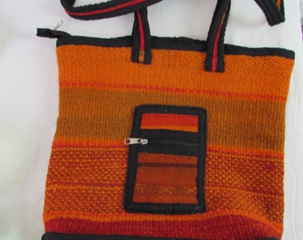 SHOULDER Bag/Purse Carpet bag Orange Black Zipper top pocket zipper clean