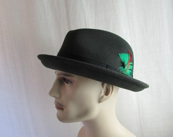 XX Large Green Fedora w/feather Miller Hats Capas Design Wool  made in the USA