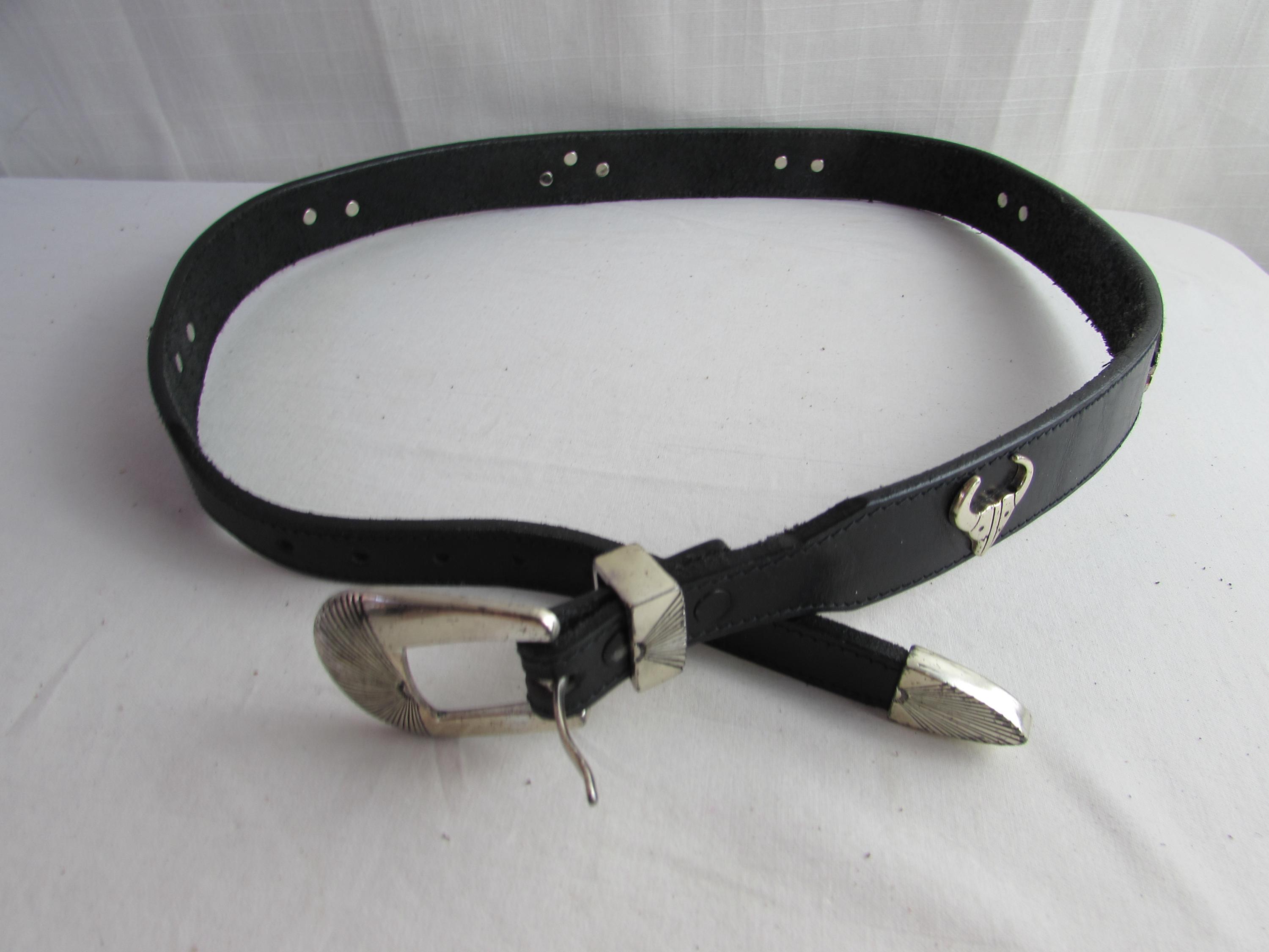 Belt Black Southwest Style Leather Silver Detail Silver  display picture 3