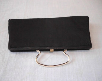 vgt. BLACK CLUTCH with Handle Silk lined made by Bobtie Jerome