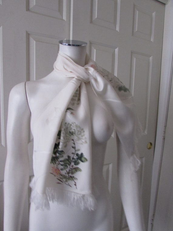 Scarf White Hand painted Vintage 1950s High fashi… - image 2