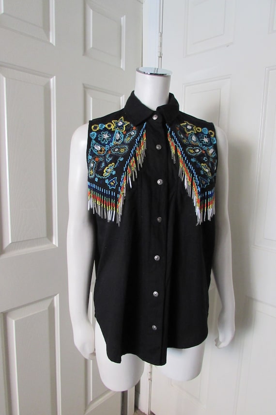 Womans Sleeveless blouse Black southwest style bea