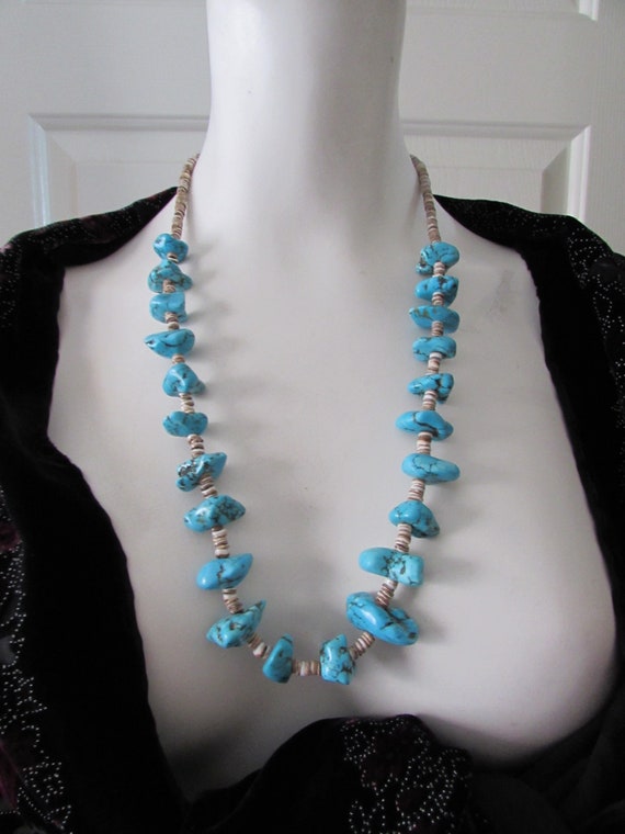 Necklace NATURAL TURQUOISE Shell Silver Beads Native American