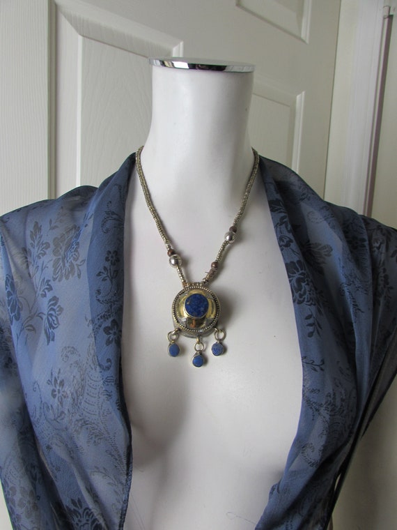 Silver and Lapis Necklace 1960s Pakistani or Afgh… - image 1