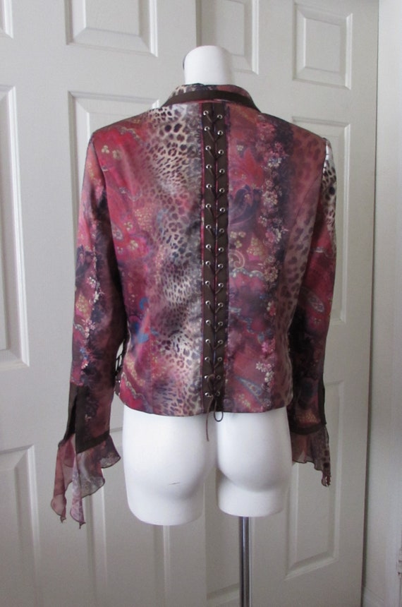 WOMANS JACKET Vintage Boho Chic Floral Lace Up Ja… - image 2