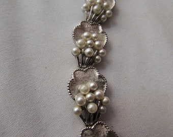 Bracelet Trafari retro 1960s silver pearls