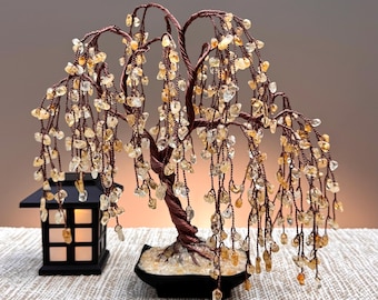 Citrine Willow Crystal Tree, Handmade Gemstone Bonsai, Tree of Life, Unique Home Decor