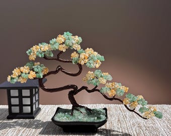 Handmade Aventurine - Citrine Crystal Bonsai Tree, Gemstone Tree of Life Home Decor