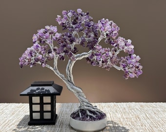 Amethyst Crystal Tree, Handmade Gemstone Bonsai, Tree of Life, Unique Home Decor