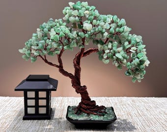 Aventurine Crystal Tree, Handmade Gemstone Bonsai, Tree of Life, Unique Home Decor