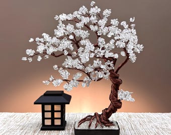 Large Clear Quartz Crystal Tree, Handmade Gemstone Bonsai, Tree of Life, Unique Home Decor