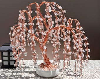 Clear Quartz Willow Crystal Tree, Handmade Gemstone Bonsai, Tree of Life, Unique Home Decor