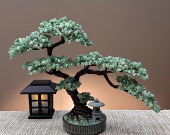 Large Aventurine Crystal Tree, Gemstone Bonsai Pagoda, Tree of Life Home Decor