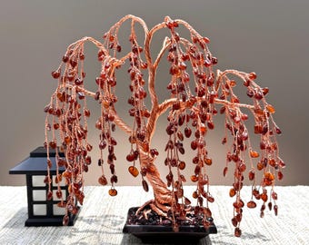 Garnet Willow Crystal Tree, Handmade Gemstone Bonsai, Tree of Life, Unique Home Decor