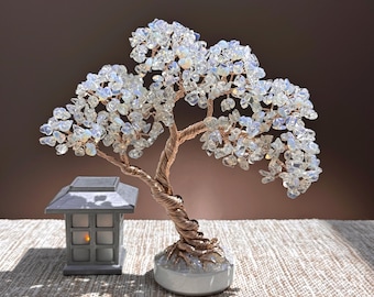 Opal Crystal Tree, Handmade Gemstone Bonsai, Tree of Life, Unique Home Decor