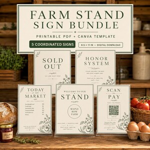 Business Logo Sign Bundle, Farm Stand Printable PDF and Canva Template
