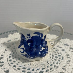 Clinchfield Artware Hand-Painted Blue Floral Mini Creamer, Appalachian Pottery Pitcher