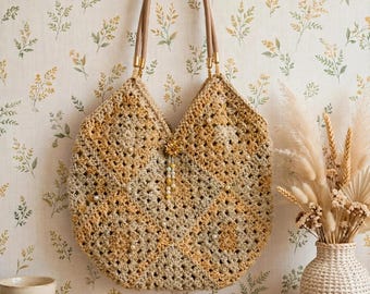 Handmade crocheted bag, fully lined and embellishments, free shipping
