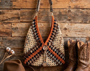 Rustic handmade crocheted cross body tote,  free shipping