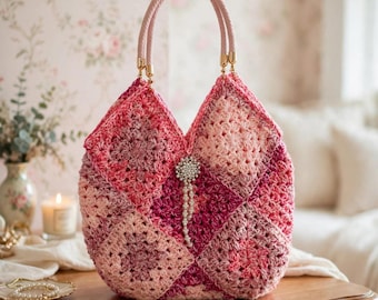 Lovely pink variegated handmade crocheted bag, free shipping