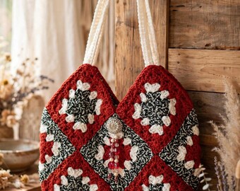 Warm and inviting colors in this handmade crocheted bag  fully lined,  beaded and pearl gem embellishment  free shipping