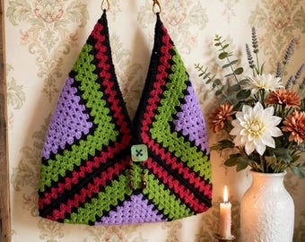 Beautiful and colorful handmade crocheted crossbody tote, large size fully lined free shipping