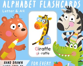 Printable Animal Alphabet Flashcards | Colorful ABC Cards for Preschool & Toddlers | PDF