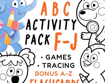 ABC Activity Pack F-J | Preschool Alphabet Printable, Letter Tracing, Matching Games & Flashcards