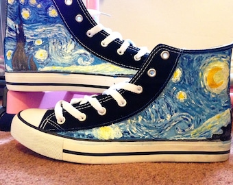 van gogh starry night - Custom hand painted converse style shoes