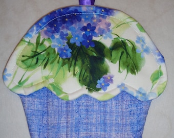 Painted Hydrangea Cupcake Shape Potholder