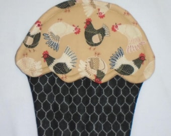 Cupcake Shape Potholder- Rooster Fabric