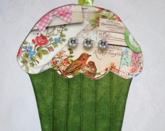 Cupcake Shaped Potholder-Vintage Look Collage Fabric