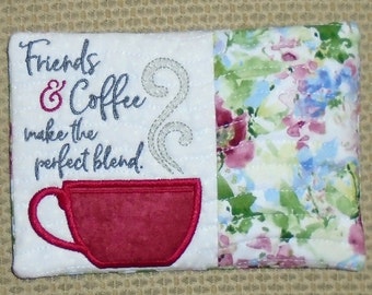 Friends and Coffee Mug Rug-Indigo and Cranberry Floral