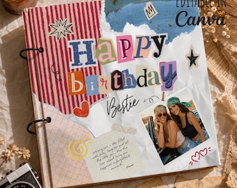 Best Friend Birthday Scrapbook, Bestie Birthday Photo Book Template, Bff Editable Canva Photo Album Gift , Friendship Memory Book