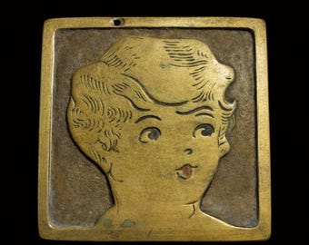 Hebilla de cinturón vintage de latón macizo estilo Art Déco con diseño de chica flapper - Cierre deslizante de fricción de 2,5 cm