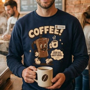 Café ! SVG PNG - Design de t-shirt rétro cafetière italienne, Citation « Commencez bien la journée avec un bon café », PNG mignon accro au café, SVG Club des mamans fatiguées