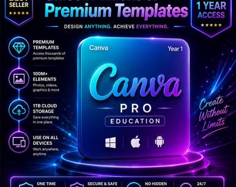 Canva Pro Lifetime Access, Instant Email Delivery, 1M+ Premium Assets & 400,000+ Templates, Digital Download