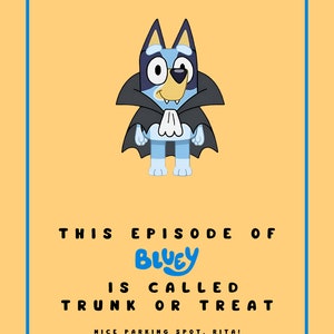 Bluey Vampire Trunk or Treat Poster, Bluey Halloween Poster, Two Colors. Instant Download.