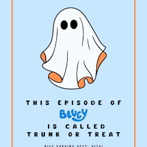 Plakat Bluey Trunk or Treat, plakat Bluey Halloween, do natychmiastowego pobrania.
