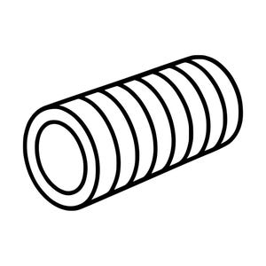 Op de afbeelding: Een zwart-witte lijntekening van een cilindrische buis of pijp. Het object is afgebeeld in isometrisch perspectief, met een holle cirkelvormige opening aan één uiteinde en een reeks parallelle lijnen die rond het buitenoppervlak lopen.