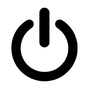May include: A black power symbol icon consisting of a circular ring with a small gap at the top and a vertical line centred within the opening. The graphic is rendered in a bold, solid black colour against a plain, neutral white background.
