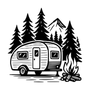 Camping Scene SVG Clipart, Camping Cut File, Sublimation Design (Digital Nedladdning)