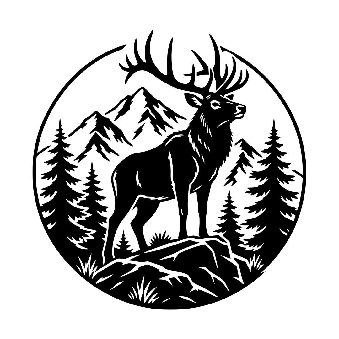 Scene Cutter Clacking Elk Mountain Scene SVG PNG, Hunting Cut File for Cricut (digital ...