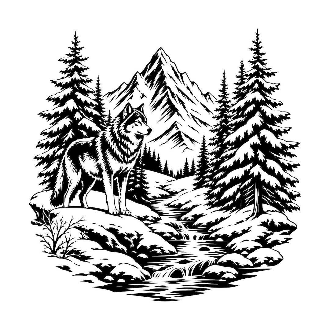 Scene Cutter Clacking Winter Scene Trees SVG PNG, Winter Cut File for Cricut (digital ...