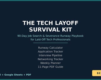 Tech Layoff Job Search Tracker | Severance, COBRA & Unemployment Runway Calculator | Excel Google Sheets Template